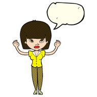 cartoon woman with raised hands speech bubble N5