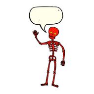 cartoon waving skeleton with speech bubble N6