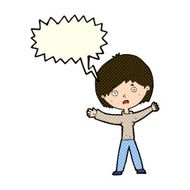 cartoon worried woman with speech bubble N37