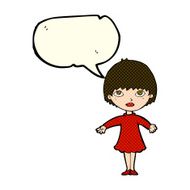 cartoon woman in dress with speech bubble N18