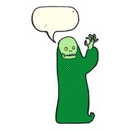 cartoon waving halloween ghoul with speech bubble N5