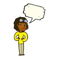 cartoon aviator woman with speech bubble N6