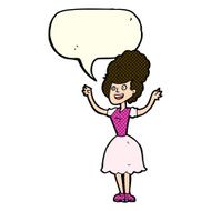 cartoon happy 1950&#039;s woman with speech bubble N4