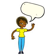 cartoon woman waving with speech bubble N157