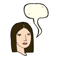 cartoon serious woman with speech bubble N10