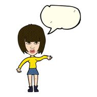 cartoon woman waving away with speech bubble N5