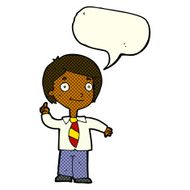 cartoon school boy answering question with speech bubble N24