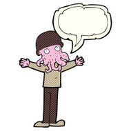 cartoon alien squid face man with speech bubble N6