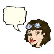 cartoon happy woman wearing aviator goggles with speech bubble N4