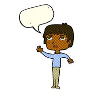 cartoton unhappy boy waving with speech bubble N3