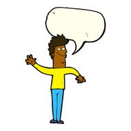 cartoon happy waving man with speech bubble N6
