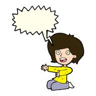 cartoon shocked woman on knees with speech bubble N5