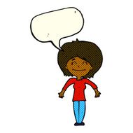 cartoon woman shrugging shoulders with speech bubble N234