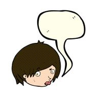 cartoon female face with raised eyebrow speech bubble N5