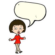 cartoon woman shrugging shoulders with speech bubble N235