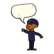 cartoon security guy with speech bubble N5