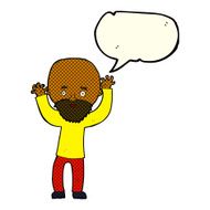 cartoon bearded man panicking with speech bubble N6
