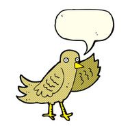 cartoon waving bird with speech bubble N10