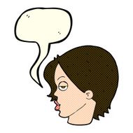 cartoon woman raising eyebrow with speech bubble N9