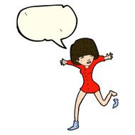 cartoon woman kicking off sock with speech bubble N5