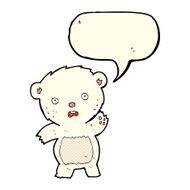 cartoon waving polar bear cub with speech bubble N20