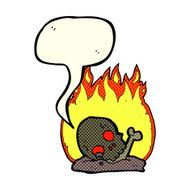 cartoon burning old bones with speech bubble N3
