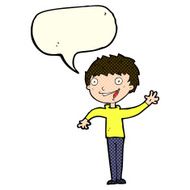 cartoon happy boy waving with speech bubble N9