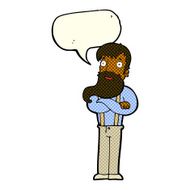 cartoon bearded hipster man with speech bubble N6