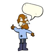 cartoon angry old man in patched clothing with speech bubble N5