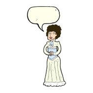cartoon shocked victorian woman with speech bubble N5