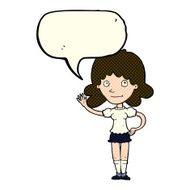 cartoon woman waving with speech bubble N159