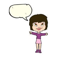 cartoon woman pointing with speech bubble N102