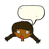 cartoon confused female face with speech bubble N6