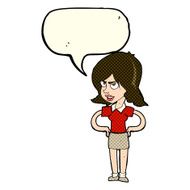 cartoon annoyed woman with hands on hips speech bubble N5