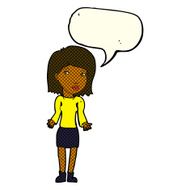 cartoon woman shrugging shoulders with speech bubble N239