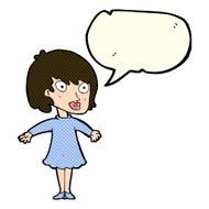 cartoon woman wearing dress with speech bubble N5