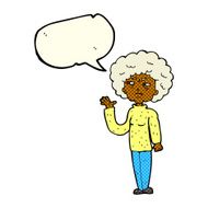cartoon annoyed old woman waving with speech bubble N5