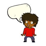 cartoon frightened boy with speech bubble N10