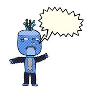 cartoon waving robot with speech bubble N9