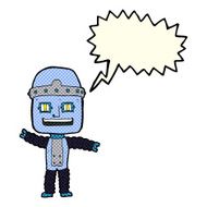 cartoon waving robot with speech bubble N10