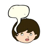 cartoon female face looking upwards with speech bubble N5