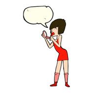 cartoon woman applying lipstick with speech bubble N4