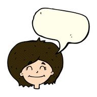 cartoon happy female face with speech bubble N90