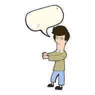 cartoon bored man showing the way with speech bubble N5
