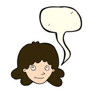 cartoon happy female face with speech bubble N95