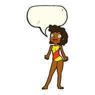 cartoon woman in swimming costume with speech bubble N6