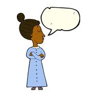 cartoon strict victorian teacher with speech bubble N5