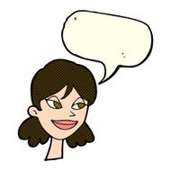 cartoon happy female face with speech bubble N96
