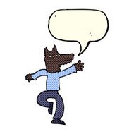 cartoon happy wolf man with speech bubble N6