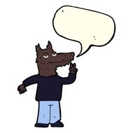 cartoon happy wolf man with speech bubble N7